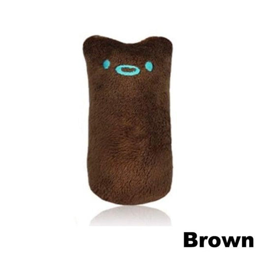 Catnip toy Stevvex brown plush for cats with blue face accents on Tampa Home & Garden Store