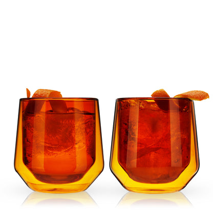 Amber Double Walled Glass Tumblers Set of Two