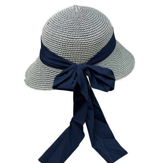 Chapeau de soleil Derby à dôme en paille mélangée et ruban de satin - Bleu