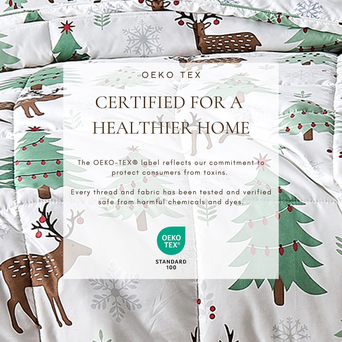 Reversible Christmas Comforter and Sham Set by Great Bay Home Odette with trees and reindeer on Tampa Home & Garden Store