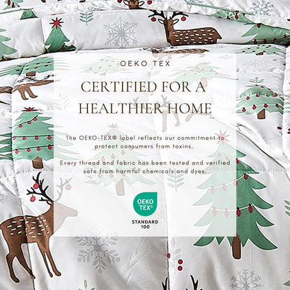 Reversible Christmas Comforter and Sham Set by Great Bay Home Odette with trees and reindeer on Tampa Home & Garden Store