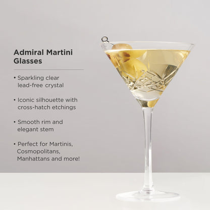 Premium Set of Two Etched Crystal Martini Glasses