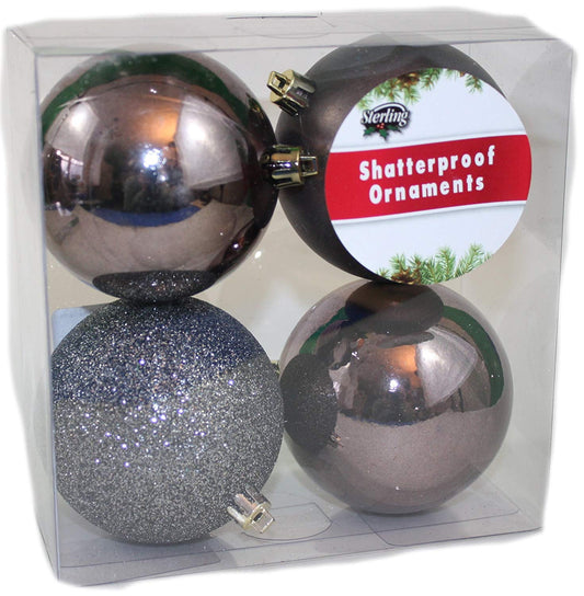 80mm Shatterproof Decorated Ball Ornaments 4 Pack - Charcoal - Tampa Home & Garden Store