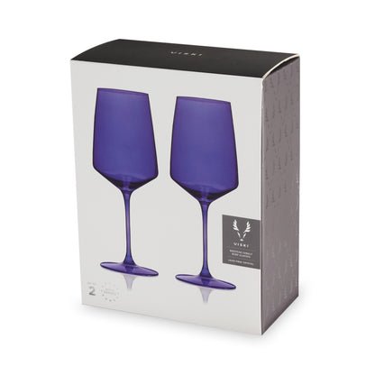 Set of Two European Cobalt Crystal Wine Glasses