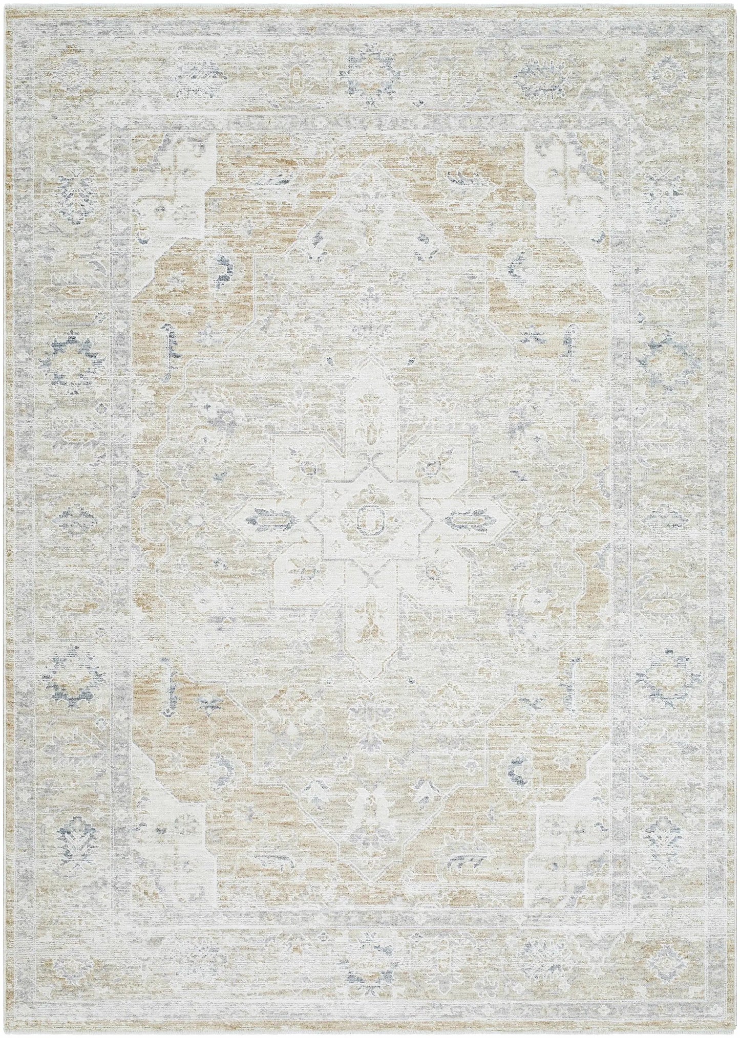 Rug Rhody Luxe Rug by Boutique Rugs, neutral distressed ivory beige with pale blue accents on Tampa Home & Garden Store