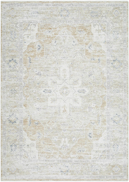 Rug Rhody Luxe Rug by Boutique Rugs, neutral distressed ivory beige with pale blue accents on Tampa Home & Garden Store