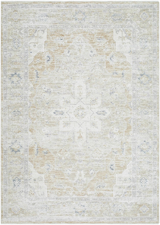 Rug Rhody Luxe Rug by Boutique Rugs, neutral distressed ivory beige with pale blue accents on Tampa Home & Garden Store
