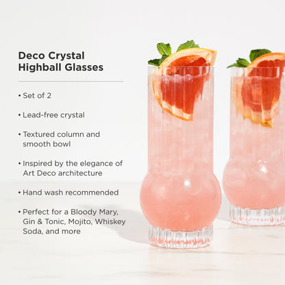 Art Deco and the Clear Crystal Highball Set of 2