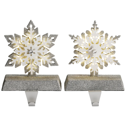 Lighted Snowflake Stocking Hanger 2-piece set in glitter silver white by The Country Christmas Loft on Tampa Home & Garden Store