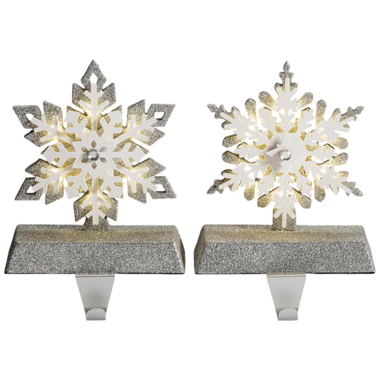 Lighted Snowflake Stocking Hanger 2-piece set in glitter silver white by The Country Christmas Loft on Tampa Home & Garden Store