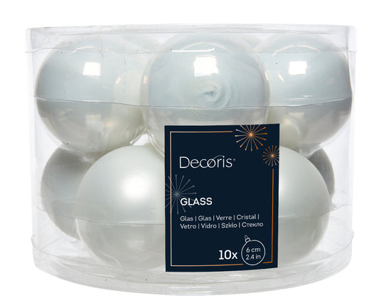 Glass 2.4" Ornaments - 10 piece Set - Winter White - Tampa Home & Garden Store