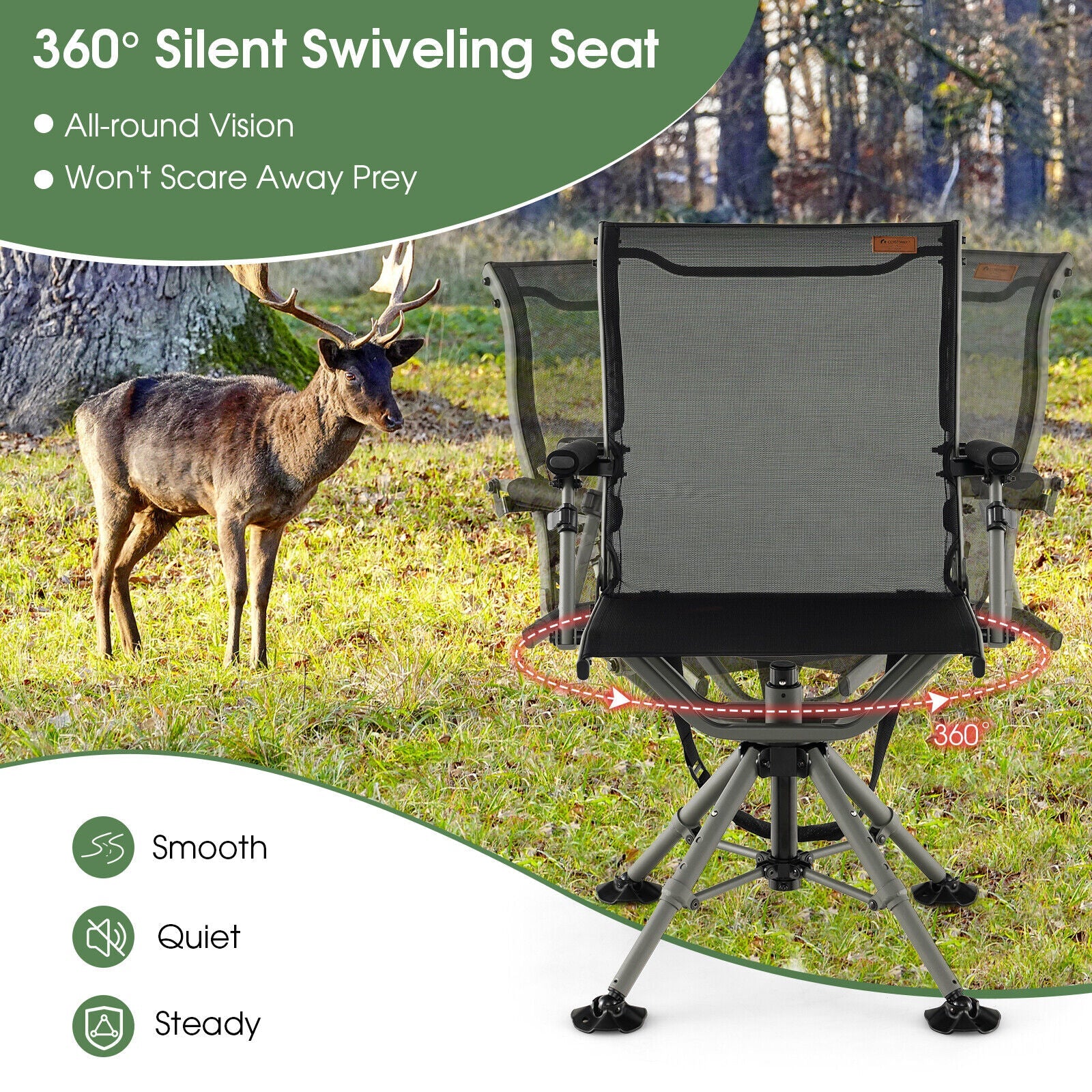 360° Silent Swivel Hunting Chair Black GemGear for tree stands on Tampa Home & Garden Store