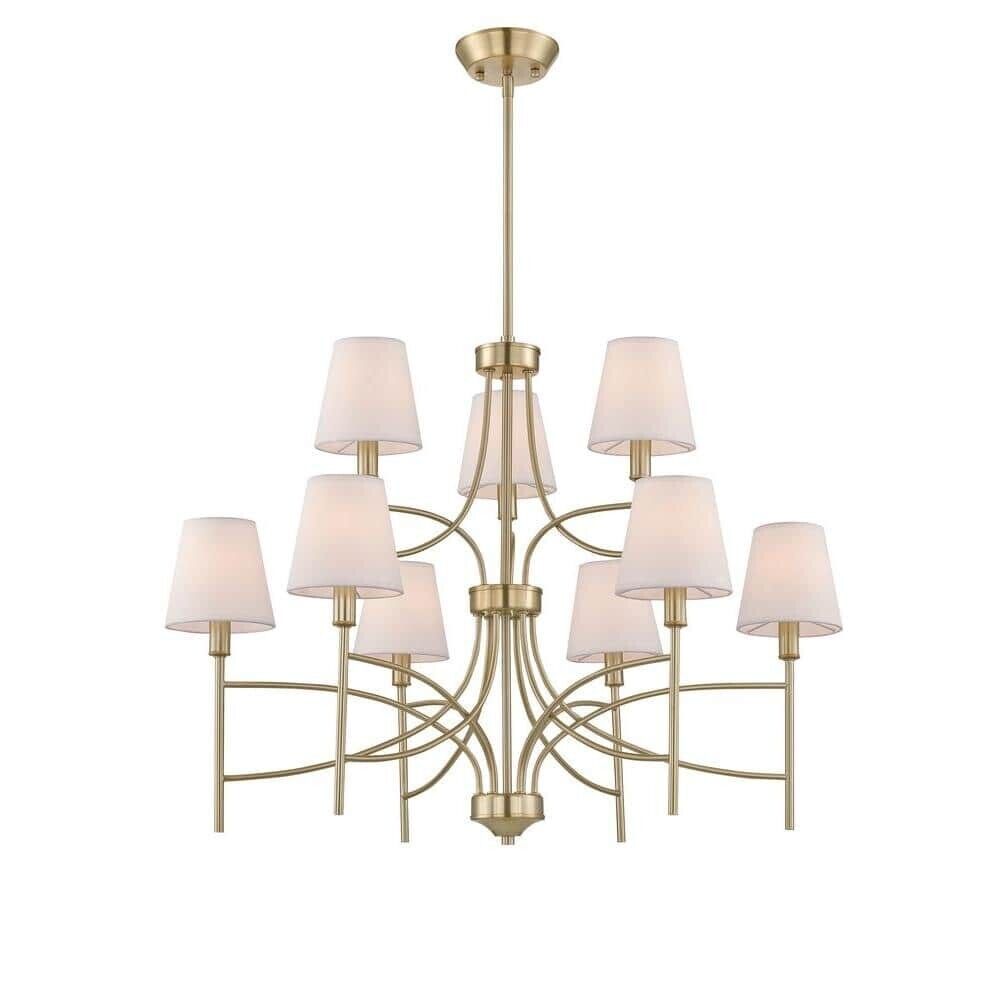 Millau 5 Light Chandelier and Satin Gold Shades