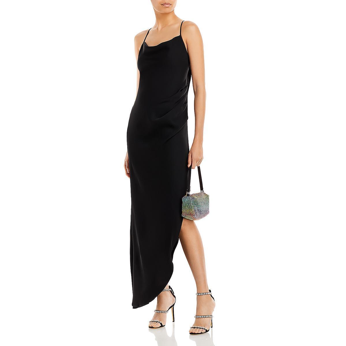 Aqua Halter Cowl Neck Maxi Dress by Vanessa Jane in black with satin drape on Tampa Home & Garden Store