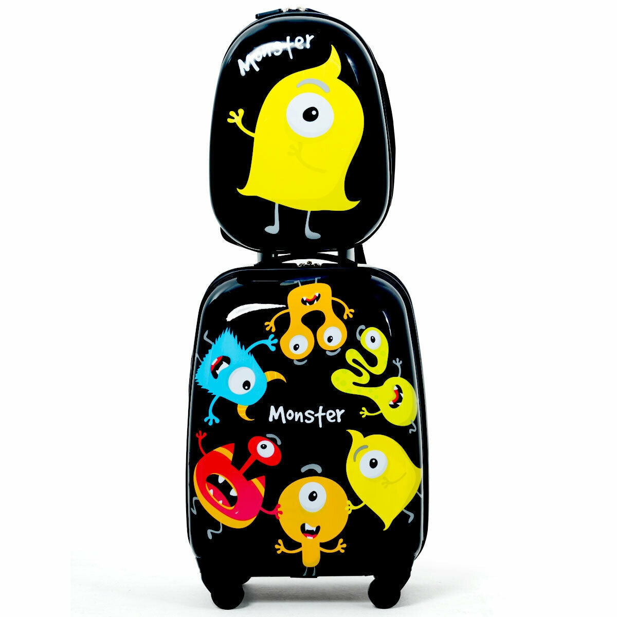 2-piece kids luggage set with 12in backpack and 16in rolling suitcase featuring monster print on Tampa Home & Garden Store