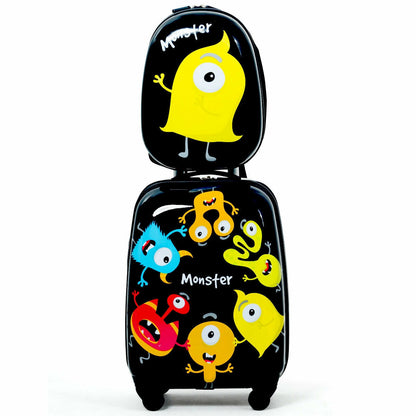 2-piece kids luggage set with 12in backpack and 16in rolling suitcase featuring monster print on Tampa Home & Garden Store