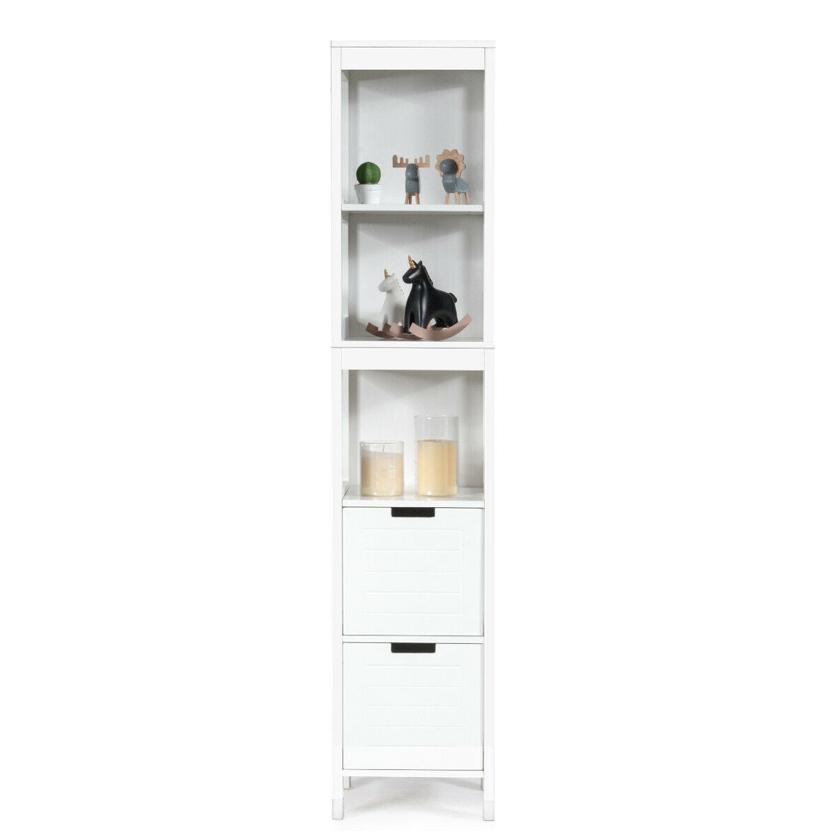 Mueble de suelo multifuncional de 5 niveles para baño con 2 cajones
