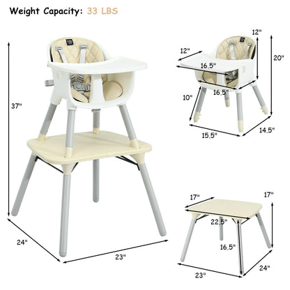 4-in-1 Baby Convertible Toddler Table Chair Set with PU Cushion