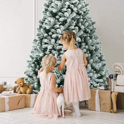 Árbol de Navidad nevado preiluminado de 8 pies con puntas y base de metal - 8 pies