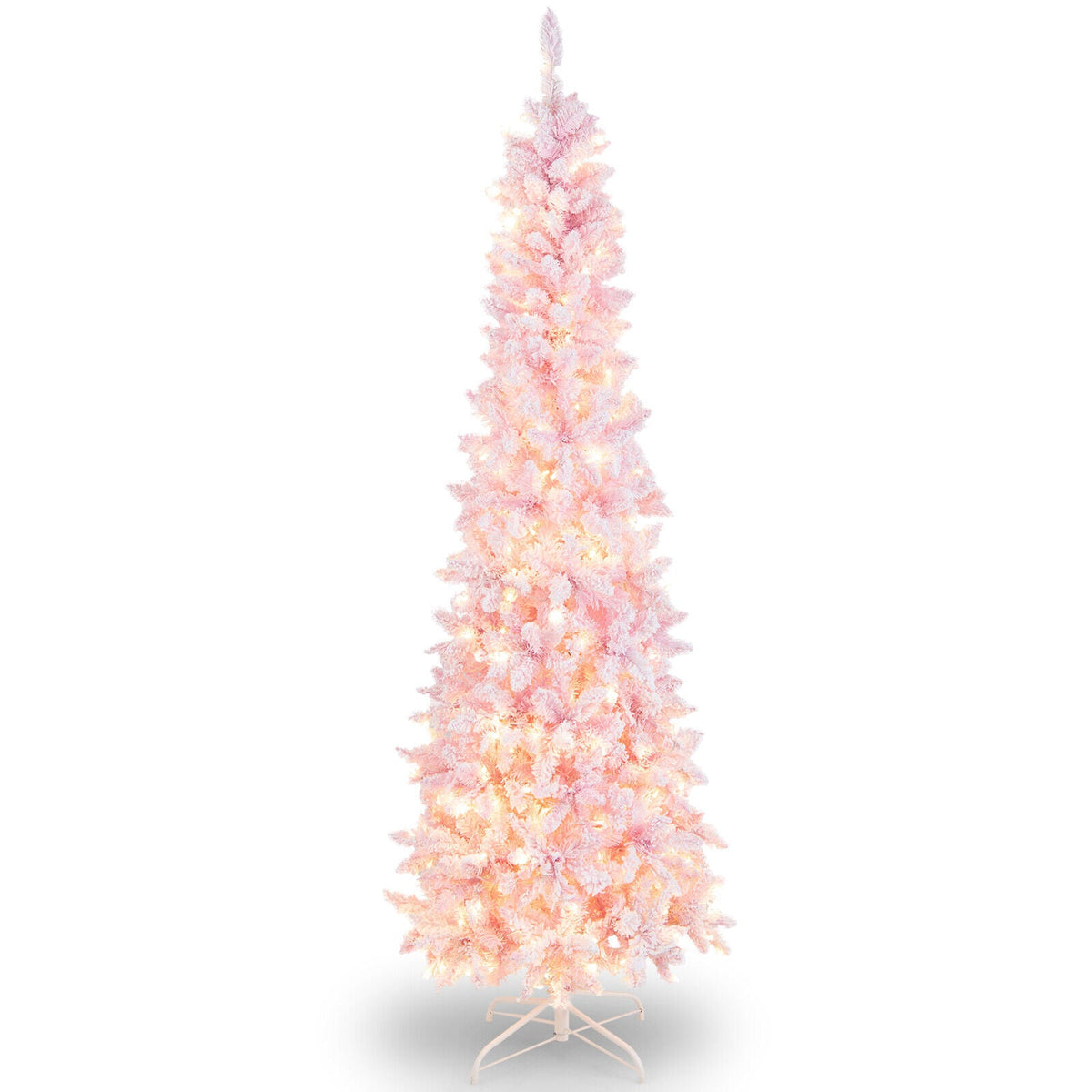 7 ft pink snow-flocked hinged pencil Christmas tree, 300 lights, 8 modes DirectDeals on Tampa Home & Garden Store