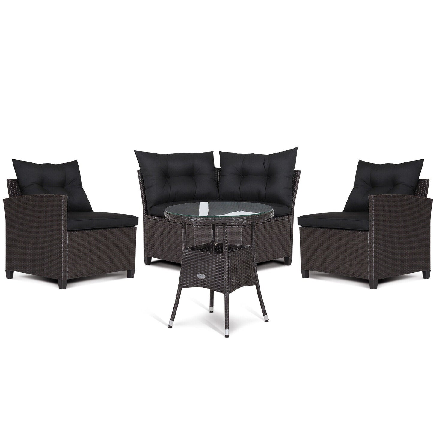 4 Pieces Patio Rattan Furniture Set Cushioned Sofa Glass Table - Tampa Home & Garden Store