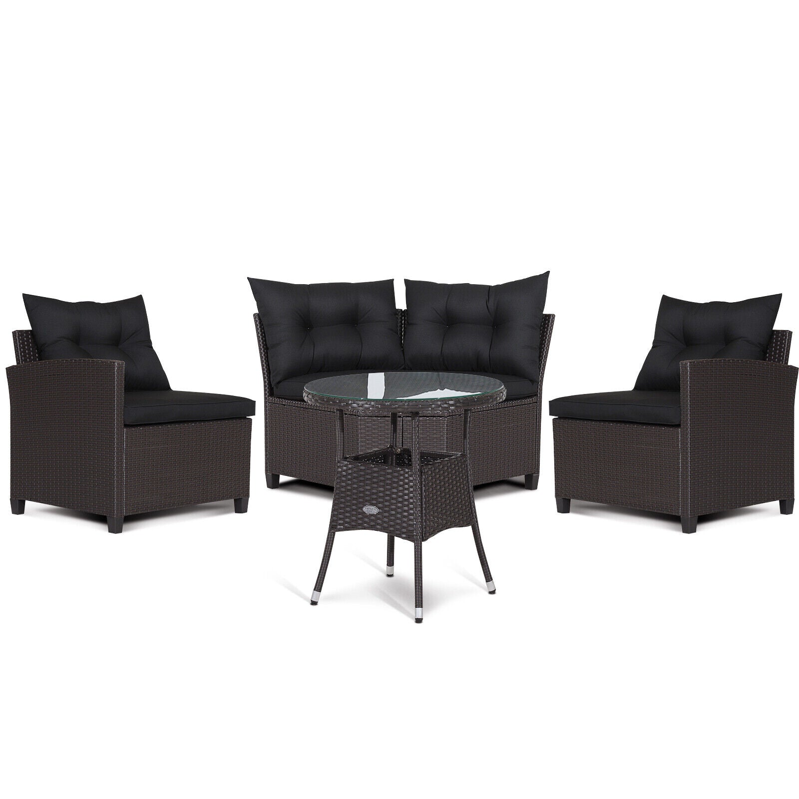 4 Pieces Patio Rattan Furniture Set Cushioned Sofa Glass Table - Tampa Home & Garden Store