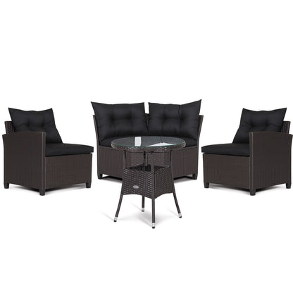 4 Pieces Patio Rattan Furniture Set Cushioned Sofa Glass Table - Tampa Home & Garden Store
