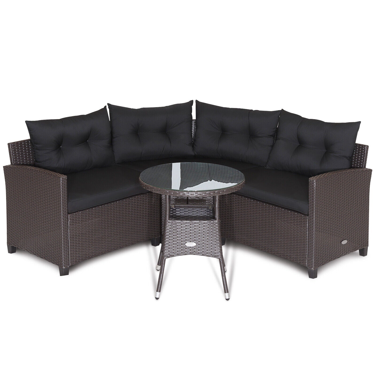 4 Pieces Patio Rattan Furniture Set Cushioned Sofa Glass Table - Tampa Home & Garden Store