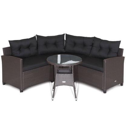 4 Pieces Patio Rattan Furniture Set Cushioned Sofa Glass Table - Tampa Home & Garden Store