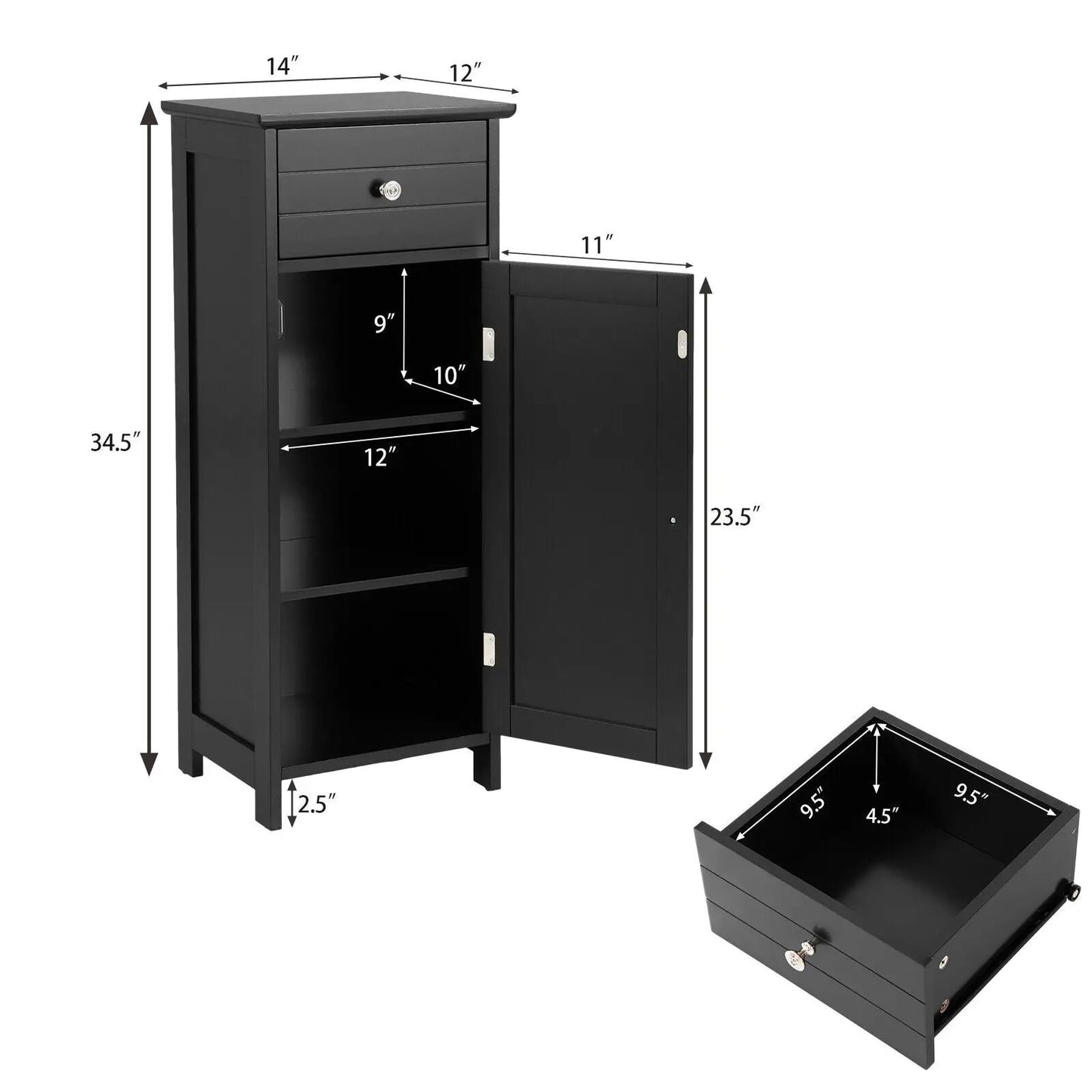 Wooden Bathroom Floor Storage Cabinet With Drawer
