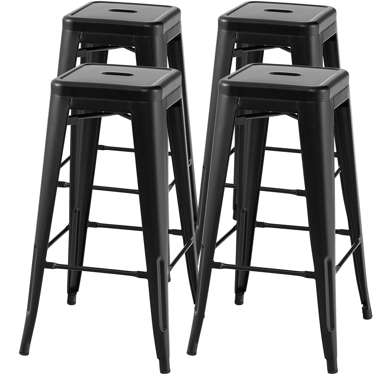 Bar stools DirectDeals 30-inch set of 4, square-seat with handling hole, black metal on Tampa Home & Garden Store