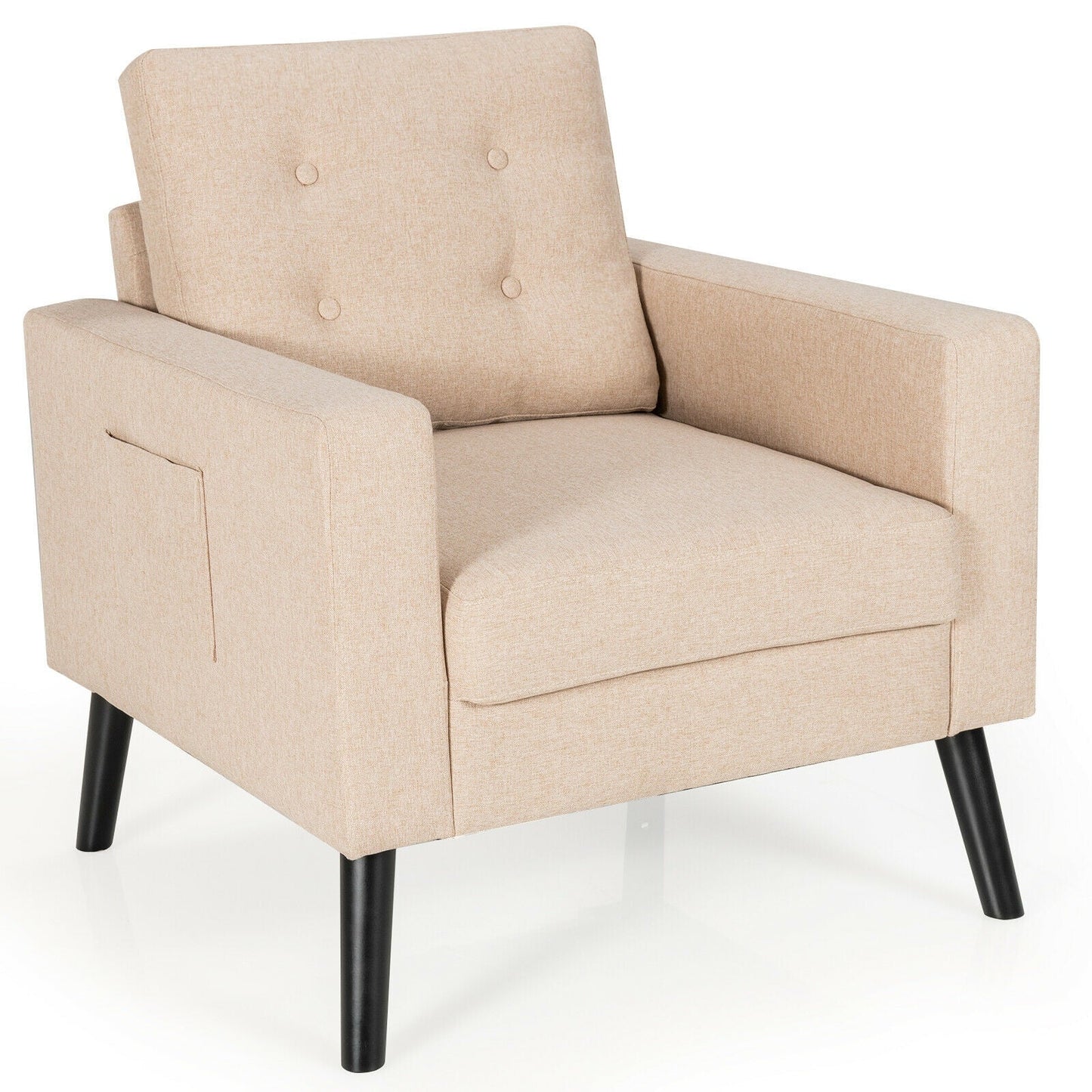 Mid-Century Upholstered Armchair Club Chair with Rubber Wood Legs-Gray