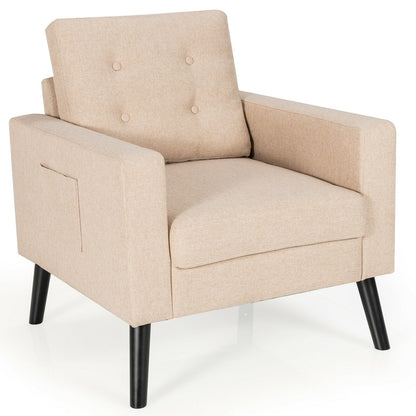 Mid-Century Upholstered Armchair Club Chair with Rubber Wood Legs-Gray