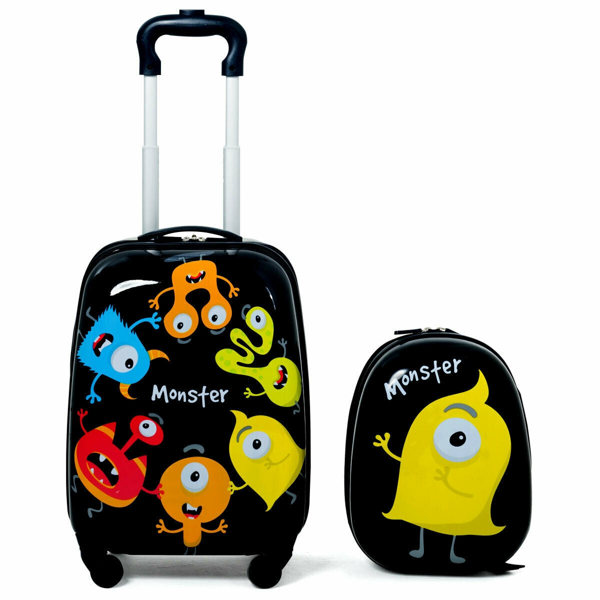 GemGear 2-piece kids luggage set: 12in backpack and 16in suitcase with monster print on black on Tampa Home & Garden Store