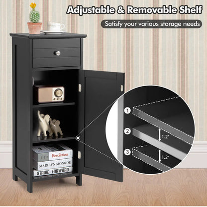 Wooden Bathroom Floor Storage Cabinet With Drawer