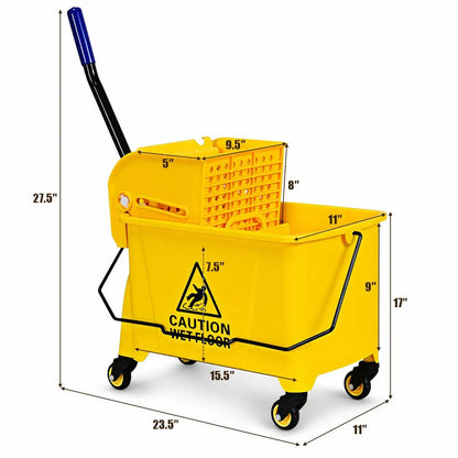 Mop Bucket with Panel Side Press Wringer on Wheels