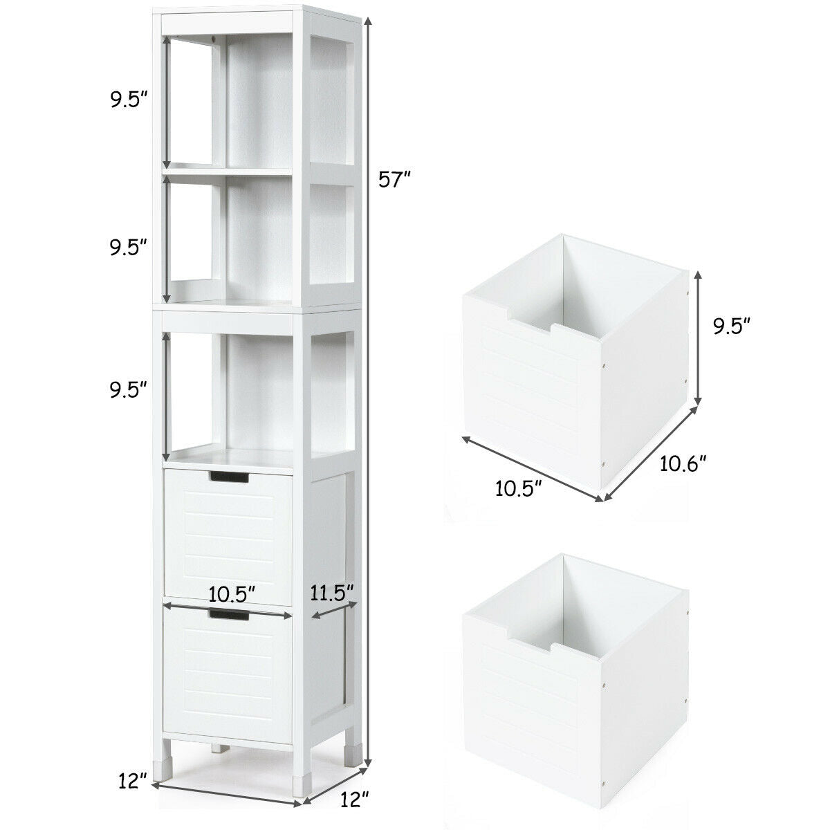 Mueble de suelo multifuncional de 5 niveles para baño con 2 cajones