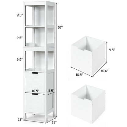 Mueble de suelo multifuncional de 5 niveles para baño con 2 cajones