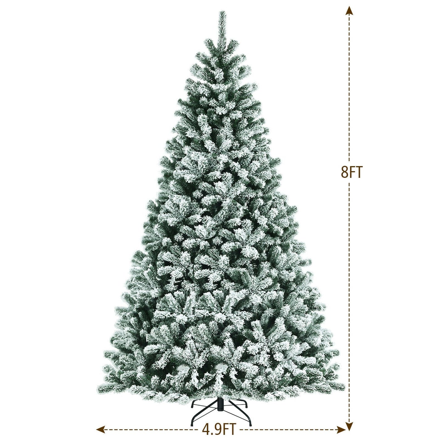 Árbol de Navidad nevado preiluminado de 8 pies con puntas y base de metal - 8 pies