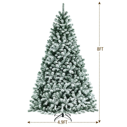Árbol de Navidad nevado preiluminado de 8 pies con puntas y base de metal - 8 pies