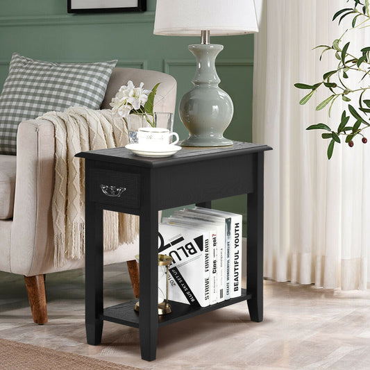 2 Pieces 2 Tier Sofa Side End Table with Drawer and Open Shelf - Tampa Home & Garden Store