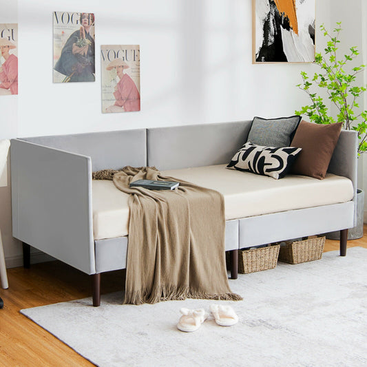 Twin Size Daybed Frame with Sturdy Wooden Slat Support-Gray - Tampa Home & Garden Store