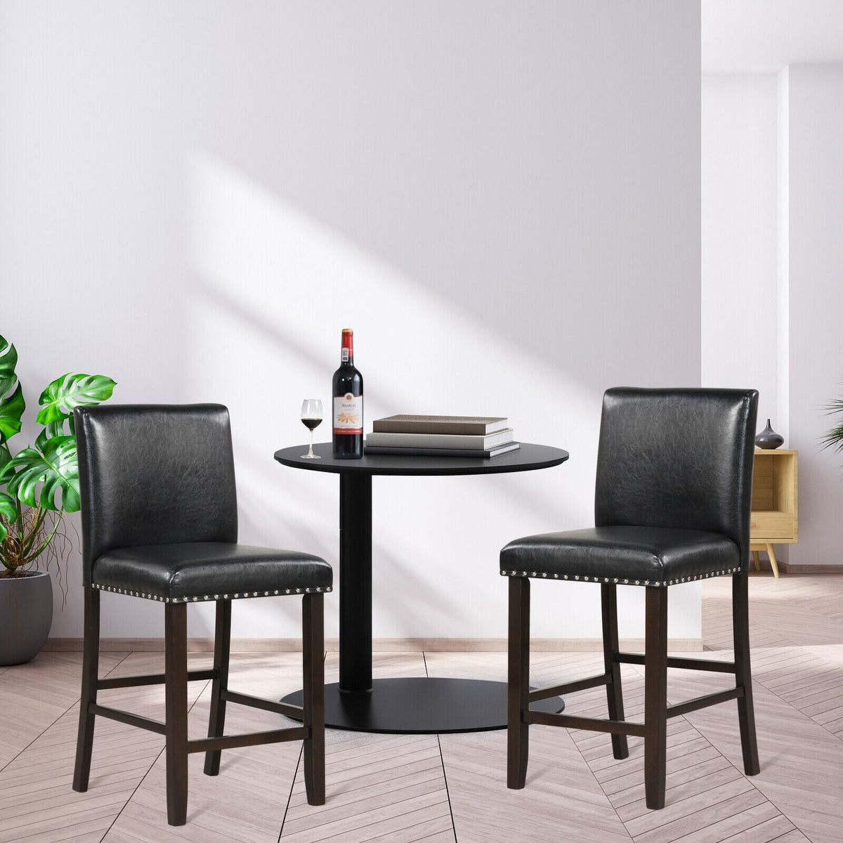 DirectDeals 2 linen fabric bar stools with backs, black upholstery, nailhead studs on Tampa Home & Garden Store