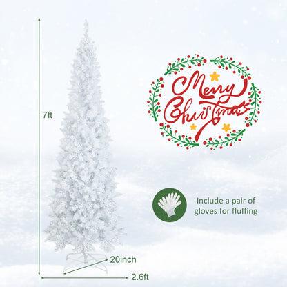 7-ft white pencil Christmas tree on metal stand with hinged branches on Tampa Home & Garden Store
