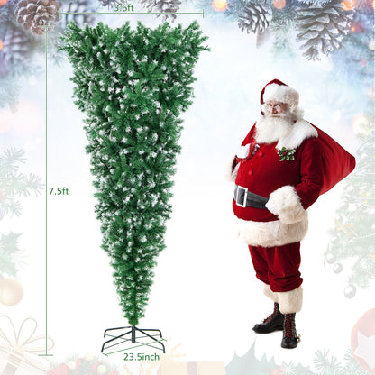 Árbol de Navidad nevado boca abajo preiluminado de 7.5 pies, 1100 puntas
