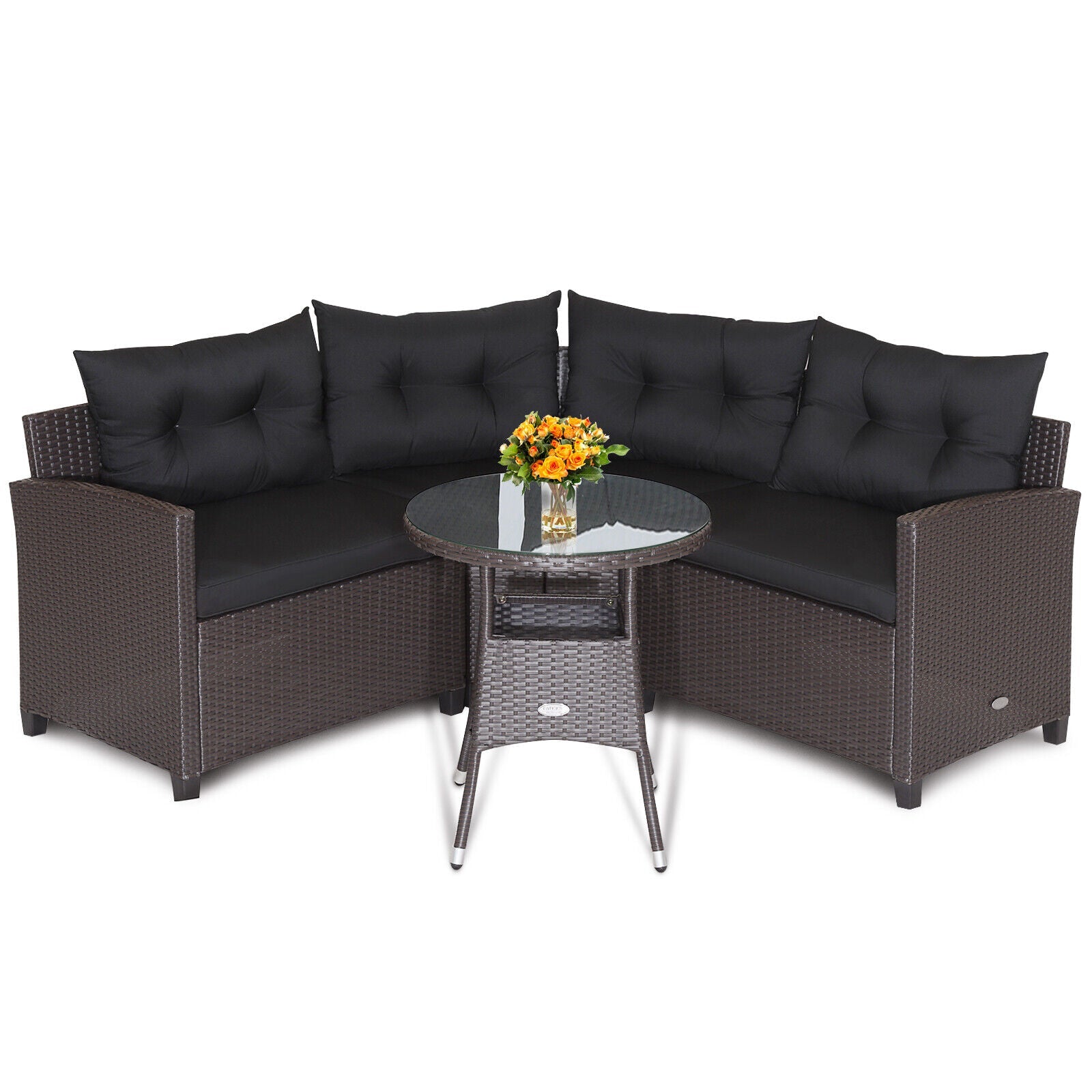 4 Pieces Patio Rattan Furniture Set Cushioned Sofa Glass Table - Tampa Home & Garden Store
