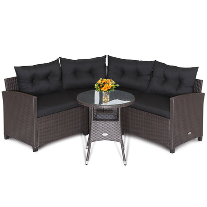 4 Pieces Patio Rattan Furniture Set Cushioned Sofa Glass Table - Tampa Home & Garden Store