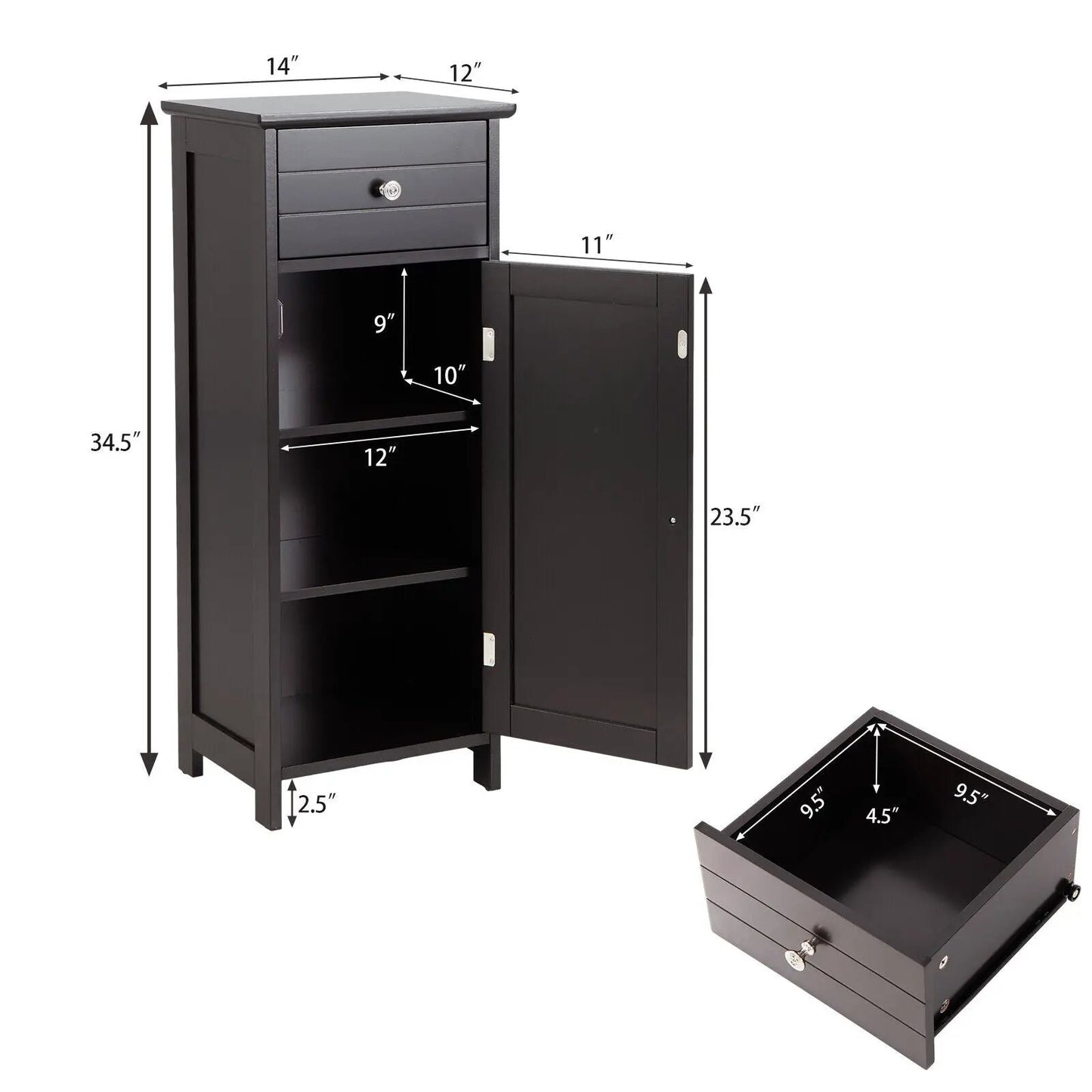Wooden Bathroom Floor Storage Cabinet With Drawer