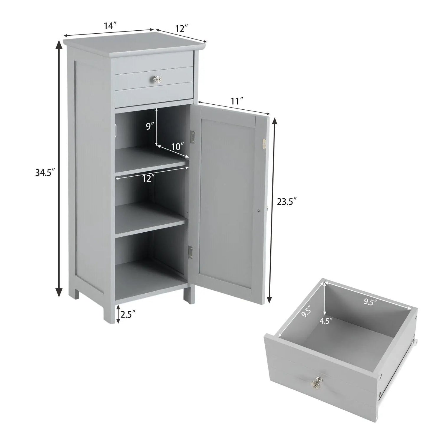 Wooden Bathroom Floor Storage Cabinet With Drawer
