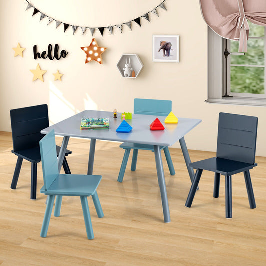 5 Pieces Kids Wooden Activity Play Furniture Set with Building Blocks-Blue - Tampa Home & Garden Store